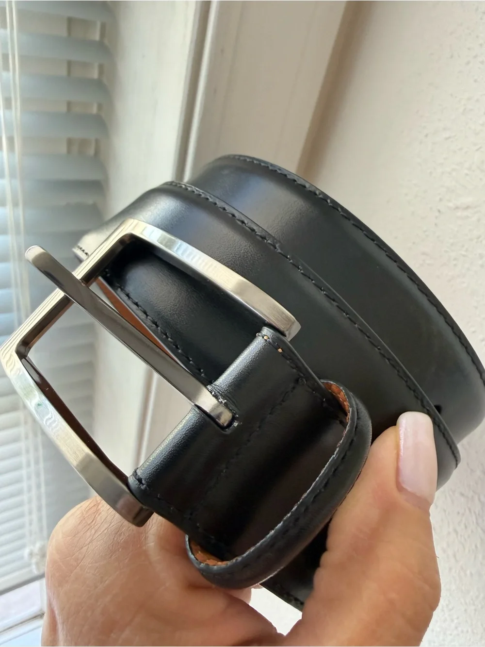 Magnanni | Mens 36 | Black Leather Belt Silver Tone Buckle | Business Preppy